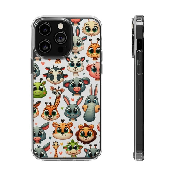 DistinctInk Hybrid (Acrylic / TPU) Clear Slim Fit Case for Apple iPhone 13 Pro (6.1" Screen) - "Whimsical Cartoon Animals: Delightful and Harmonious"