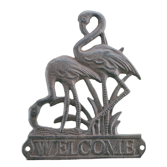 Flamingos Welcome Plaque - Brown Cast Iron Sign