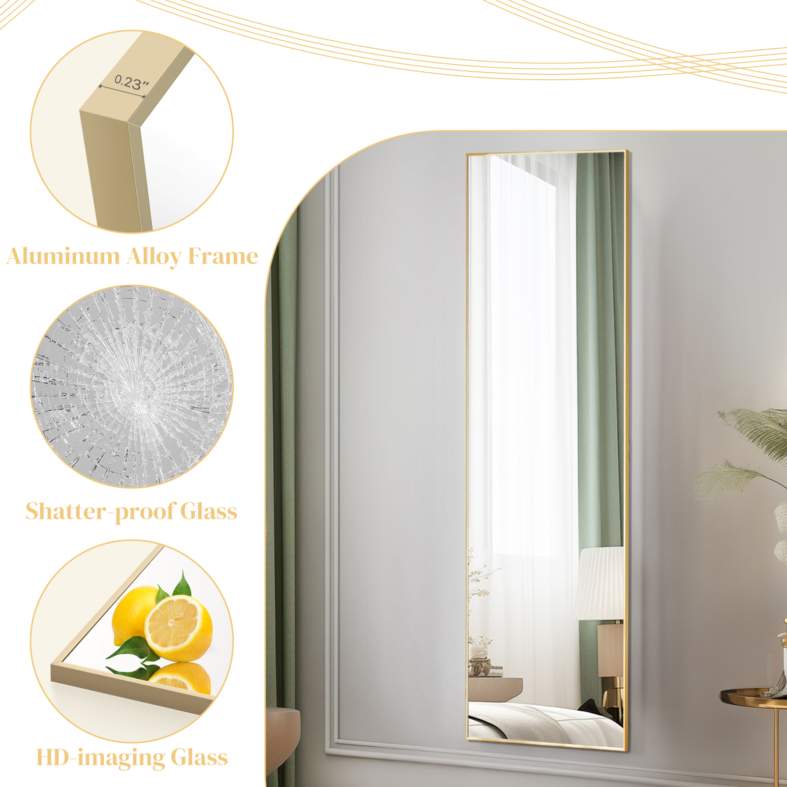 59"x16" Full Length Mirror Standing Rectangle Floor Mirrors Body Dressing Wall-Mounted Mirror, Gold