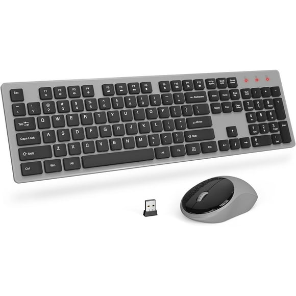 ERDS-Wireless Keyboard and Mouse, Silent 2.4GHz Cordless Full Size USB Mouse Combo, Long Battery Life, Lag-Free for Computer, Laptop, PC, Windows, Mac, Chrome OS (Gray)