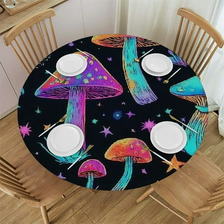 

SHERONV Mushrooms Stars Psychedelic Round Tablecloth Stain-Resistant & Washable Ideal for Indoor and Outdoor Use 100% Polyester Waterproof with Elastic Edge 46 -50