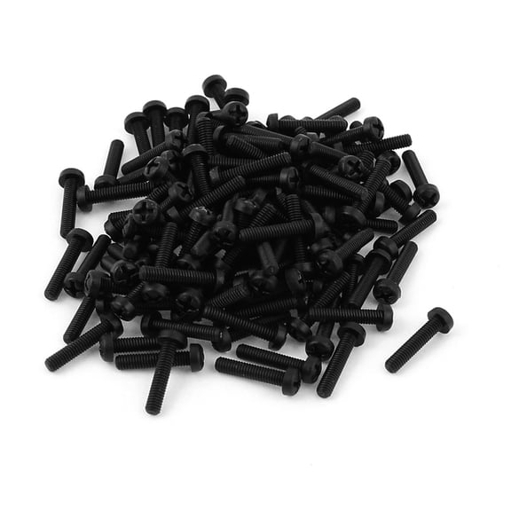 M2.5 x 12mm Plastic  Cross Pan Head Machine Screws Black 100 PCS
