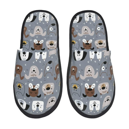 

Fuzoiu Cute Dog Faces Print Unisex Furry Slippers Plush Indoor Shoes Trendy House Slippers Anti-Skid EVA Sole House Shoes for Home Office and Travel -Large