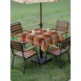 thumbnail image 4 of Outdoor Tablecloth with Umbrella Hole for Patio/Picnic/Party/Camping, Red Brown Plaid Waterproof Table Cloth Square Cover Washable, Modern Abstract Ombre Gingham Checkered (54"x 54"), 4 of 8