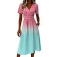 thumbnail image 4 of Ladies' Gradient Casual Fashion Short Sleeved V-neck Dress Light pink F 2XL, 4 of 5