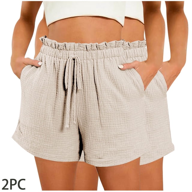 LOVZFMLL Femmes Décontracté Solide Confortable Bandage Taille Élastique Poche Nouvelle Mode Short Kaki TG