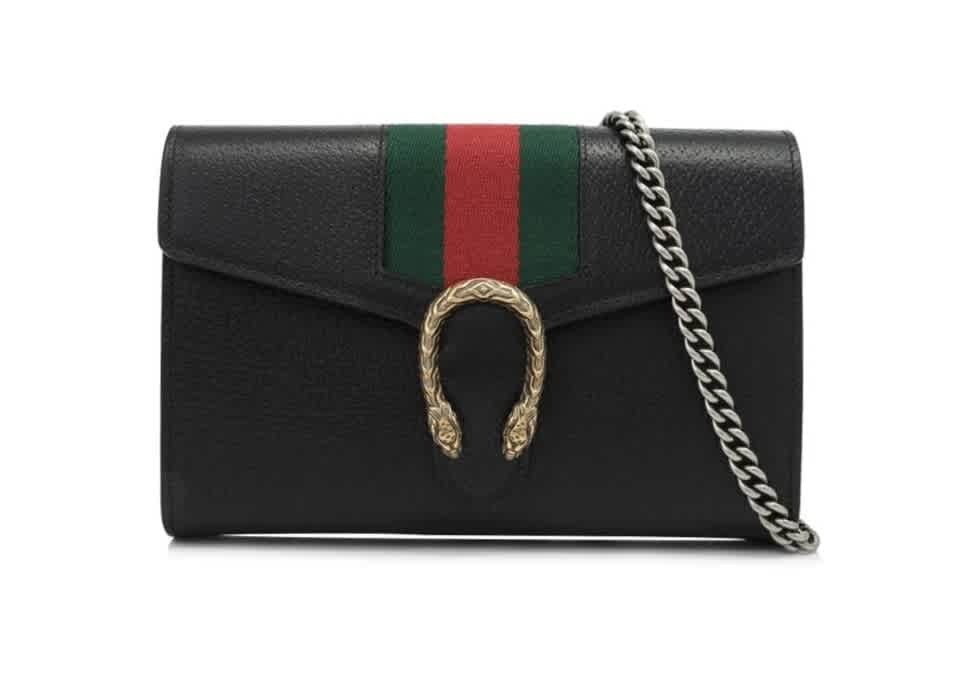 dionysus web stripe leather wallet on a chain