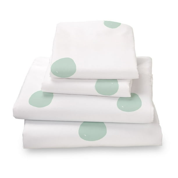 Seafoam Green Polka Dot Twin Size Sheet Set, Soft Sheets for Deep