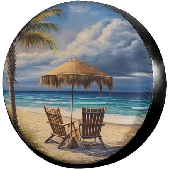 Beautiful Beach Palm Trees Spare Tire Cover Dust-Proof Wheel Tire Cover Fit Trailer, RV, SUV and Many Vehicle 14 Inch