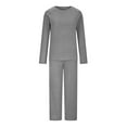 thumbnail image 4 of Hvot&aat Women's 2 piece Lounge Sets Ribbed Knit Long Sleeve Side Slits Pullover Tops with Wide Leg Pants Matching Sets, 4 of 6