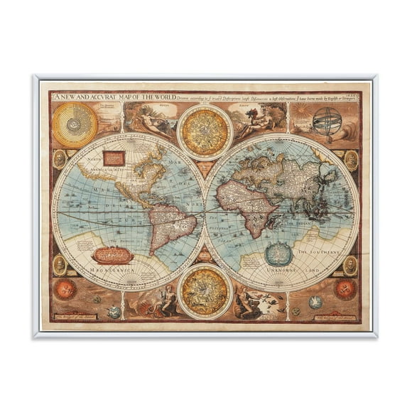 Designart Ancient Map of The World VIII FLOAT FRAME WALL ART