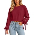 thumbnail image 4 of Zynoxe Lace-Up Eyelet Sleeves Sweatshirts for Women Fashion Drop Shoulder Stretch Cuffs Crewneck Sweatshirts Casual Versatile Solid Color Cropped Long Sleeve Tops for Women 2XL, 4 of 9