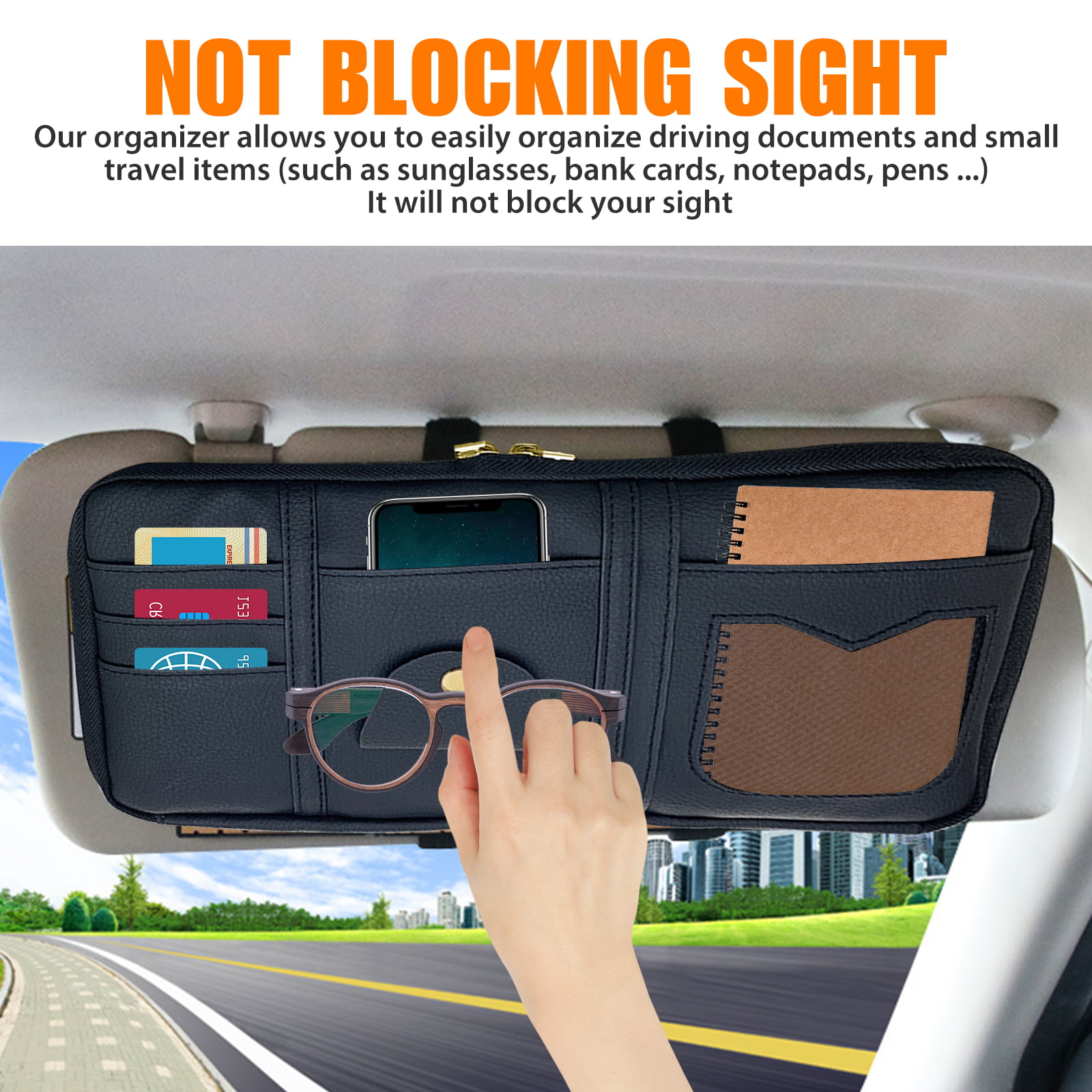 Car Sun Visor Organizer, EEEkit Auto Interior Accessories Pocket,  Sunglasses Holder Storage Pouch for Car, Multi-Pocket Net Zipper Case Bag  for Card