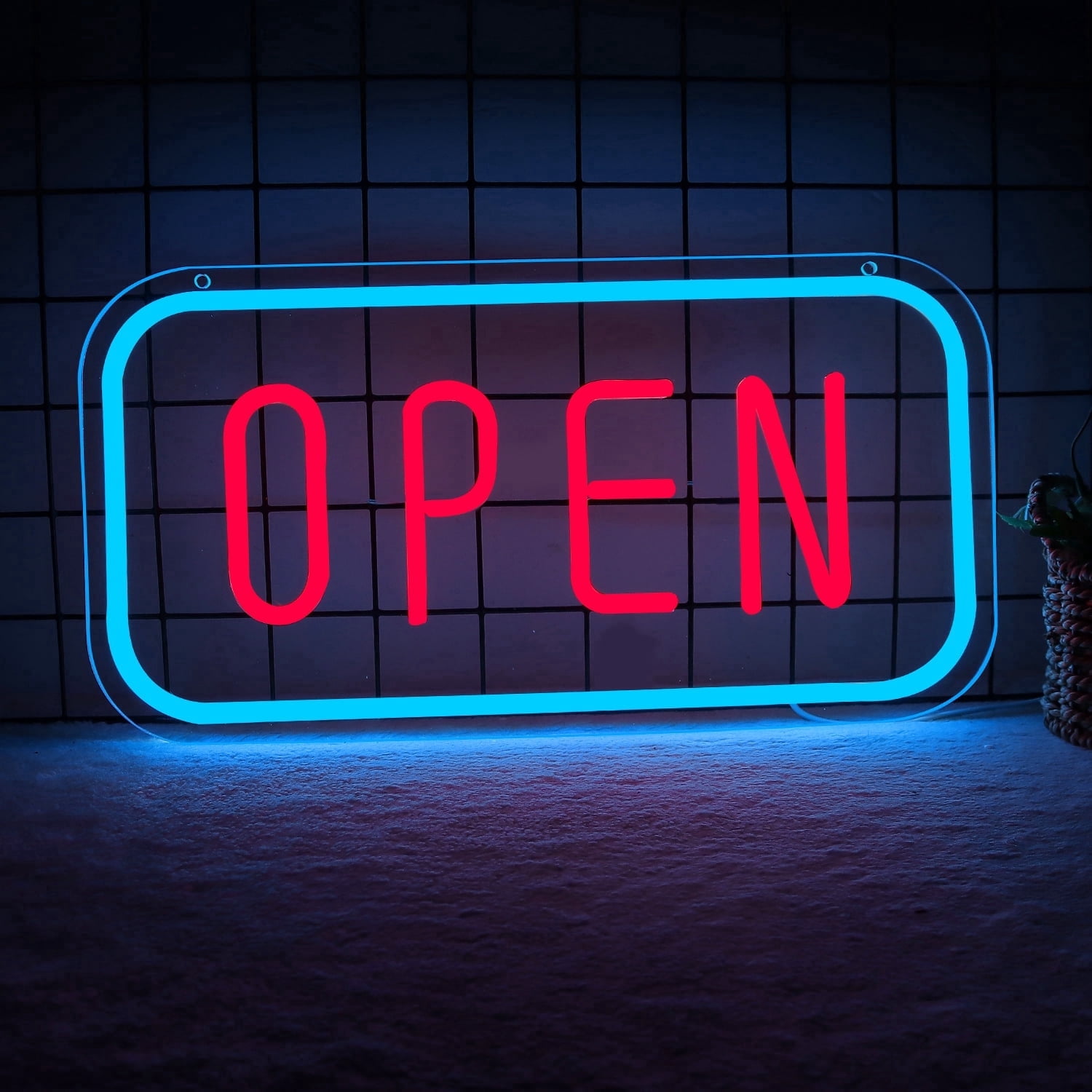 RECTANGULAR REAL GLASS BRIGHT NEON OPEN SIGN / LIGHT - NOT LED