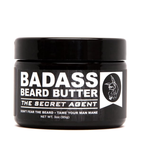 Badass Beard Care Mantequilla para barba para hombres - EL AGENTE SECRETO 3 oz - Hecho de ingredientes naturales para una barba y bigote saludables, suaves y sin picazón