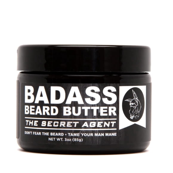 Badass Beard Care Mantequilla para barba para hombres - EL AGENTE SECRETO 3 oz - Hecho de ingredientes naturales para una barba y bigote saludables, suaves y sin picazón