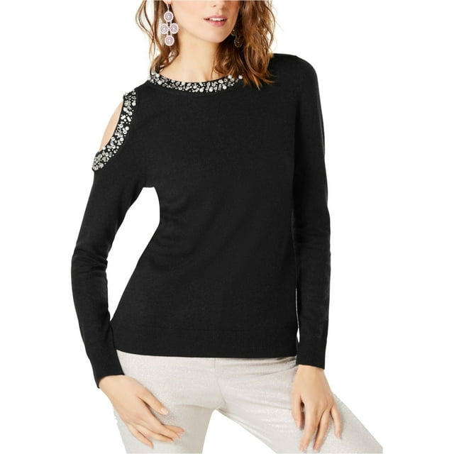 I.N.C Womens Embellished Pullover Sweater, Black, Small