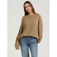 thumbnail image 5 of Women 2-Way Wear Crew Neck Hollow Cable Knit Oversized Long Sleeve Off Shoulder Pullover Sweater Khaki L, 5 of 10
