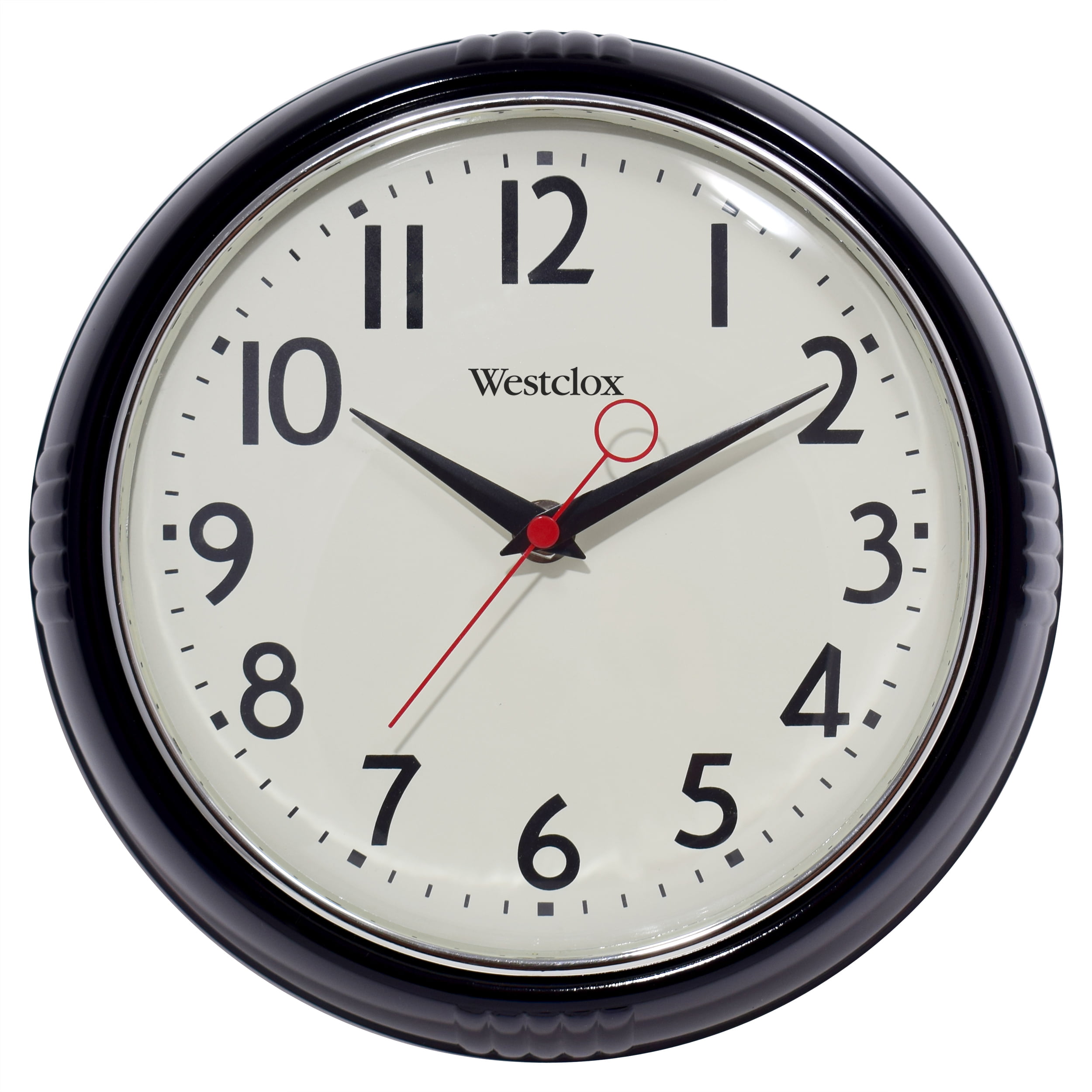 Westclox 32042BK 1950's Retro Black Case Convex Glass Clock 9.5-Inch