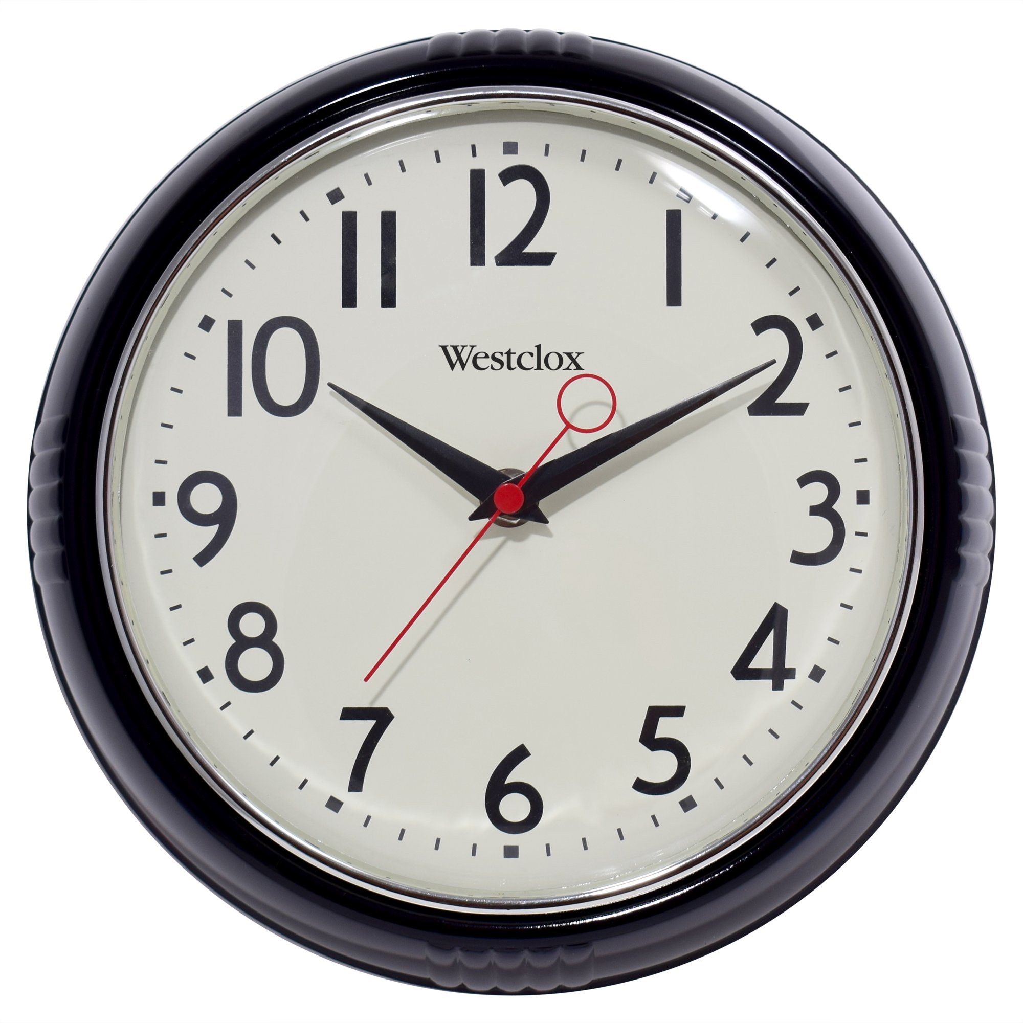 Westclox 9.5 Black Retro 1950s Convex Glass Lens Wall Clock