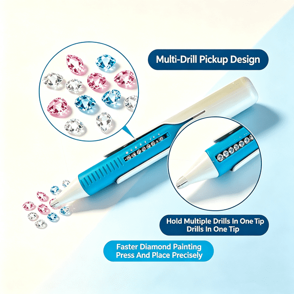 Automatic Diamond Painting Pen, Reloadable Bead Dispenser for Round 2.8mm Standard Drills, Wax-Free Diamond Art Placement Tool with Silicone Loading Tray