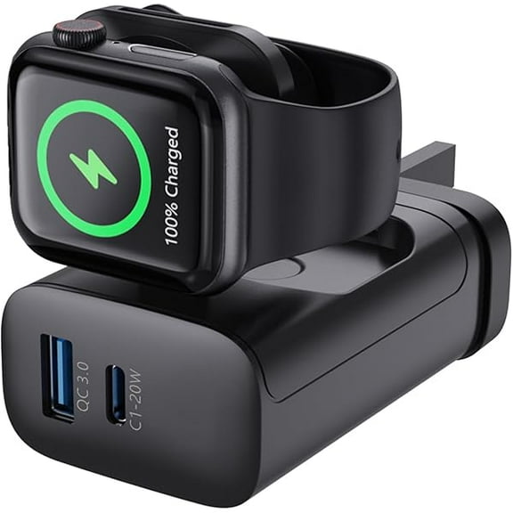 YJJSKEJI 23W for Apple Watch Charging Block with Built-in Apple Watch Charger, Foldable PD Fast Charger Adapter for iPhone, Dual Ports Wall Charger Compatible with iPhone iPad iPod Smartphone Devices