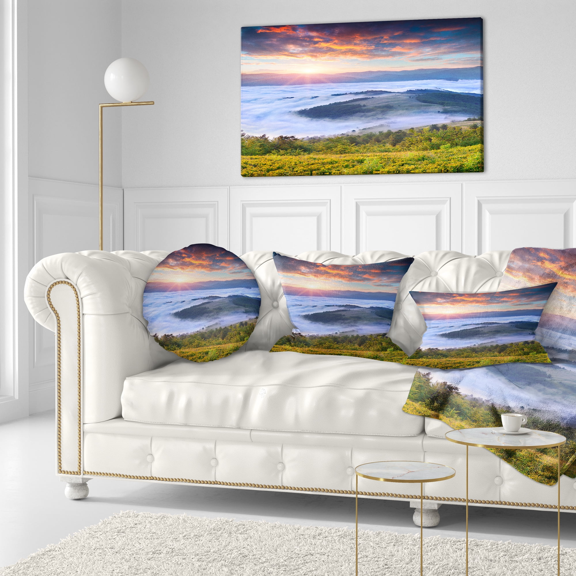 Designart Colorful Sunrise Over Foggy Waters - Landscape Photography Throw Pillow - 12x20