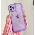 thumbnail image 6 of for iPhone 14 Pro Case 6.1" Curly Wave Edge Design Transparent Bling Glitter Star Shiny Case Cute Clear Transparent Full Protection Soft TPU Shockproof Phone Cover for Women Girls, Purple, 6 of 14