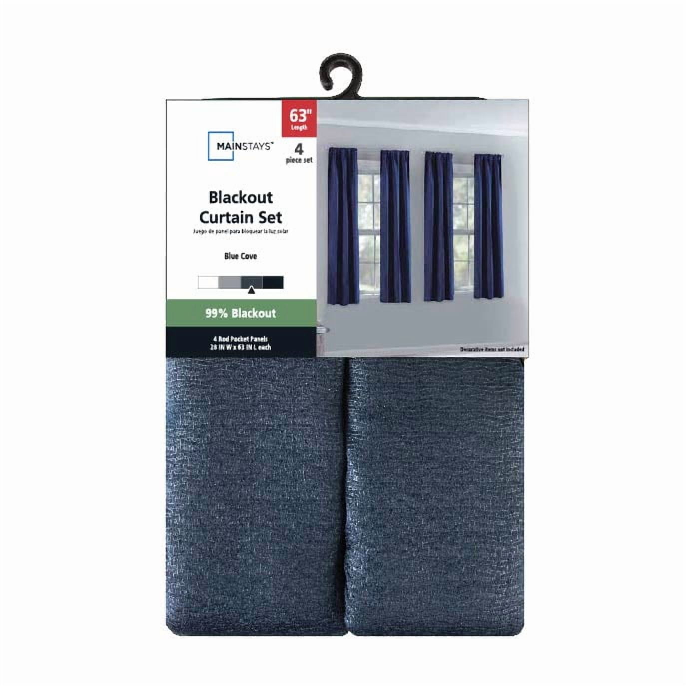 (4 pack) Mainstays 4 of a Kind Blackout Curtain Panels, Set of 4, Blue Cove, 28" W x 63" L