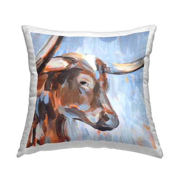 Stupell Industries Longhorn Cattle Gazing Square Decorative Printed Throw Pillow, 18 x 18