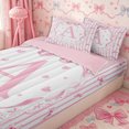 thumbnail image 3 of Meiyoeat Watercolor Letter A Print Zipper Twin Comforter Sets with Fitted Sheet and 2 Pillowcases, Cute Stripes Bow Pattern Zipper Bedding Set, Pink White,4-Piece,Pink Reversible, 3 of 6