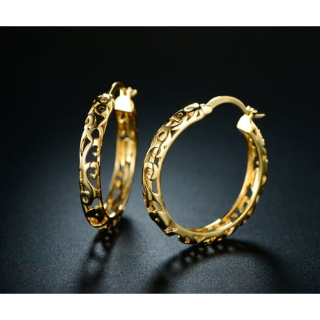 18k Golden Earrings - 18K Gold Plating Filigree Hoop Earrings
