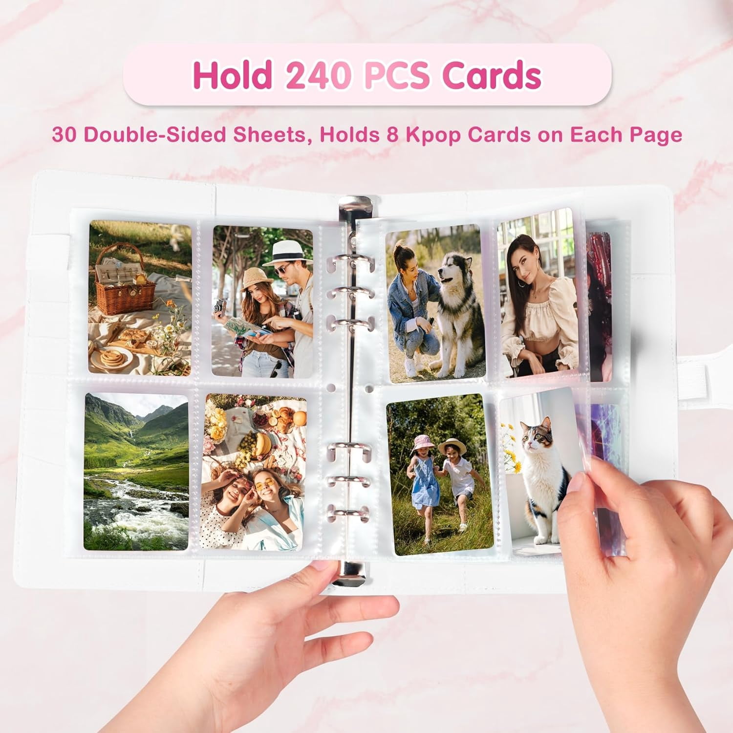 A5 Kpop Photocard Binder with 30 Pack 4-Pocket Card Pas, 6 Ring A5 Binder Card Collector Album with 240 Card Slots,PU Leather Binder Cover with Magnetic Buckle Closure for Organizing Trading Card