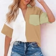 thumbnail image 2 of Stamzod Fashion Patchwork Summer Tops with Pocket Dressy Causal Loose Short Sleeve Button Up Shirt Women Plus Size Shirts Khaki L, 2 of 8