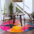 thumbnail image 3 of Round Rugs 5Ft, Pink Orange Blue Round Area Rug Washable Indoor Throw Carpet, Modern Oil Painting Art Soft Non Slip Circle Rug for Cabinet Bathroom Home Decor Aesthetic, 3 of 8