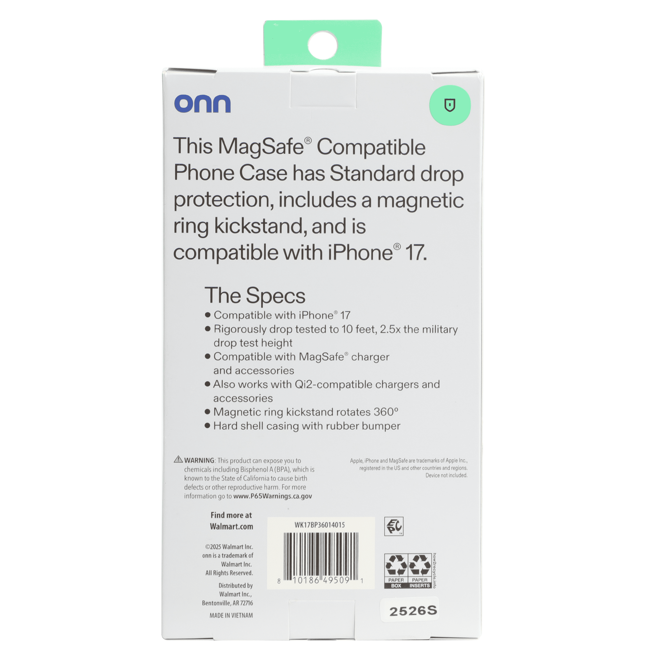 onn iPhone 17 Case, MagSafe Compatible Phone Case with Ring