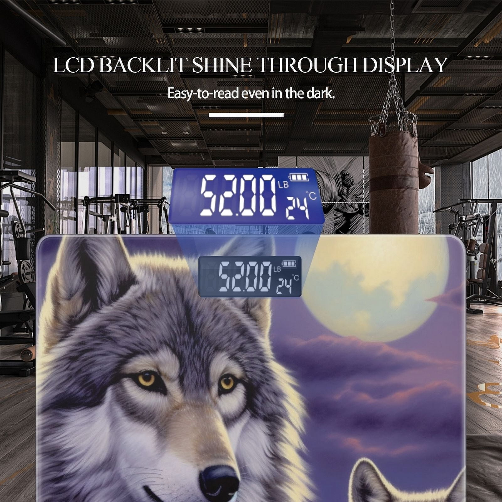 High Precision Body Weight Scale Smart Bathroom Scales with Large LCD Display(400lbs),Decorative for Bedroom-Under The Full Moon Stood The Majestic Gray Wolf