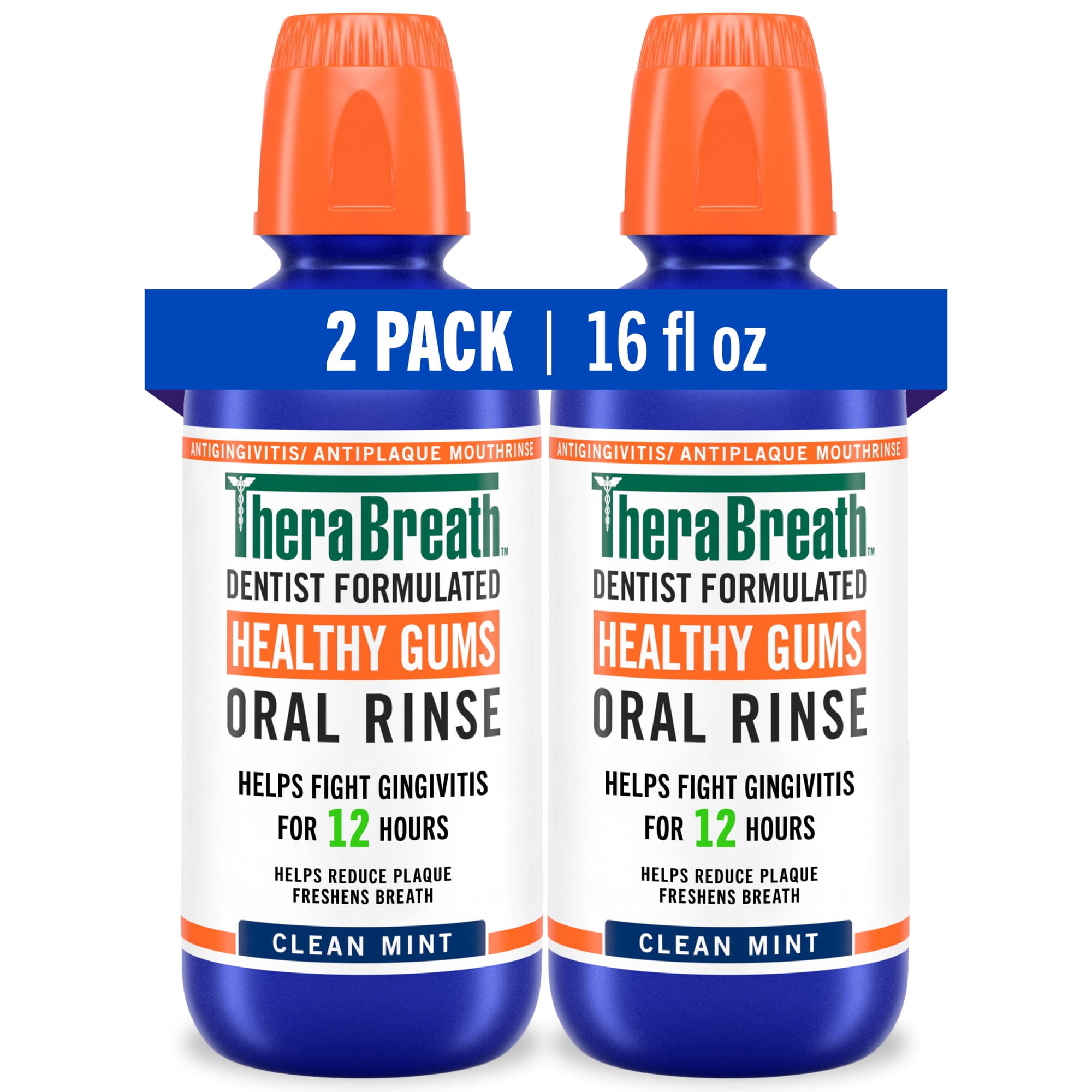 TheraBreath Healthy Gums Oral Rinse, Clean Mint Flavor, Alcohol Free, 16 fl oz, 2 Pack
