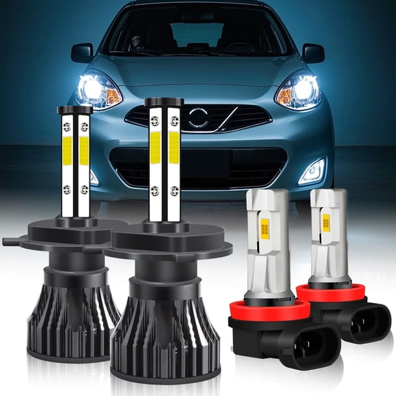 For 2012-2019 Nissan March Headlights 9003/H4 LED High and Low Beam H11/H8 Fog lights 400% Brighter than Halogen 4pcs