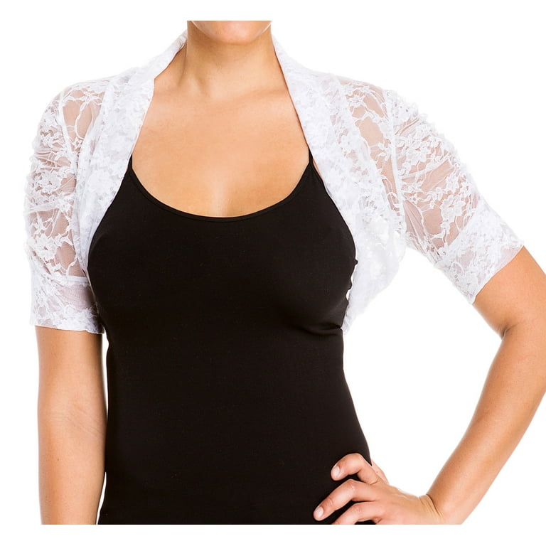 eVogues Plus Size Floral Lace Bolero Shrug Ivory