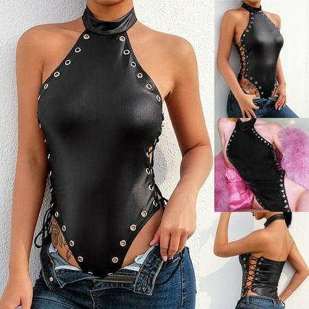 

Lingerie For Women Plus Size Fashion Women Rivet One-Piece Blackless Bodysuit Jumpsuit Teddy Lingerie