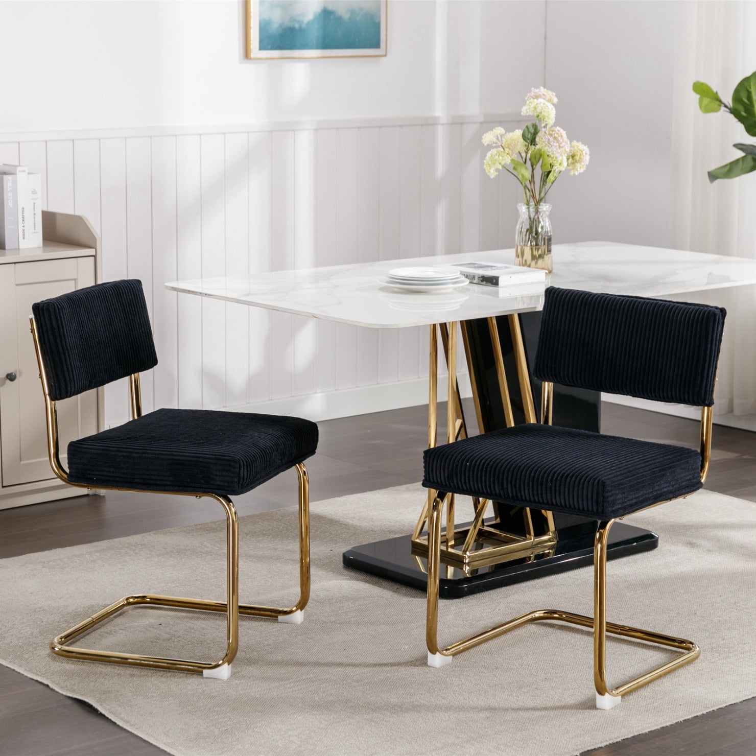 Dining Chairs Set of 2, Kitchen Chairs with Gold Metal Base and ...