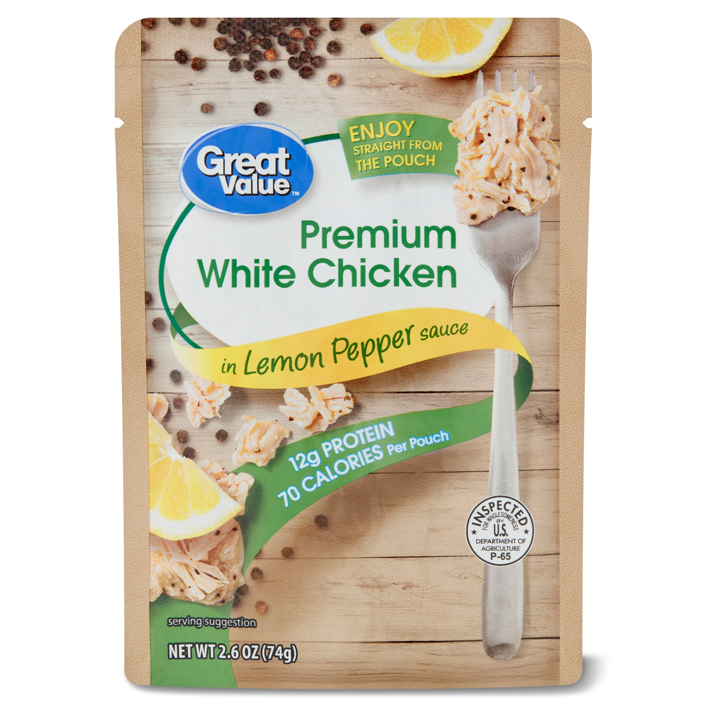 Great Value Premium White Chicken, in Lemon Pepper Sauce, 2.6 oz Pouch