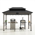 thumbnail image 3 of Sunjoy 8ft. x 12 ft. Wooden Cedar Framed Grill Gazebo with exclusive AC Power Port - Black, 3 of 13