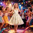 thumbnail image 2 of Fancifize Girls Tulle Floral Embroidered Midi Dress Bow Strap Sleeveless Princess Dresses for Party Wedding Birthday 5-11 Years, 2 of 5