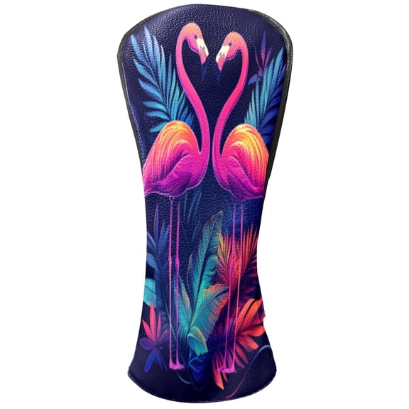 Golf Club Headcovers High Quality Waterproof Leather Golf Head Cover Set Men Women Driver Head Cover Exclusive Gift for Golf Lovers Purple Flamingo