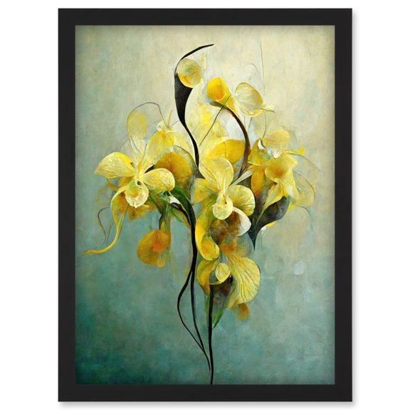 Elegant Orchid Yellow Modern Artwork Framed Wall Art Print A4