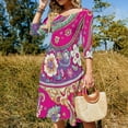 thumbnail image 4 of Vibrant Pink Paisley Floral Pattern Womens Summer Dress Tie Back A Line Flare Dress, 4 of 9