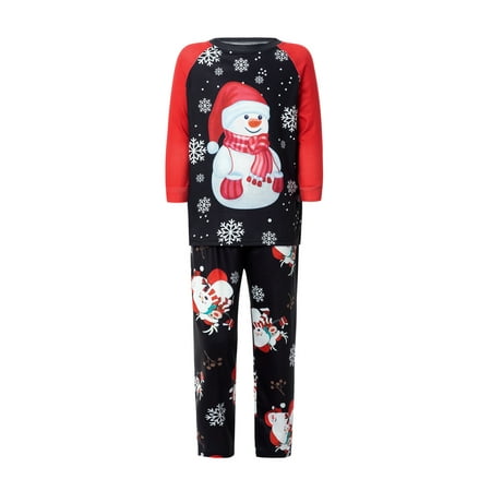 

Ehfomius Christmas Parent-child Outfit Snowman Snowflake Printing Long Sleeve Sleepwear