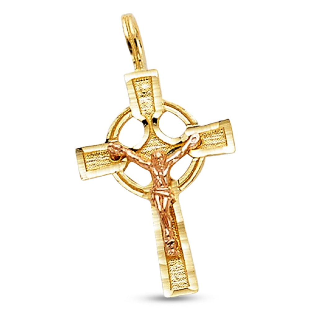 Jesus Halo Crucifix Pendant Solid 14k Yellow Rose Gold Celtic Cross Charm
